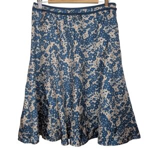 100% Silk Nougat London Blue Beige A Line Flowy Skirt Women's Large